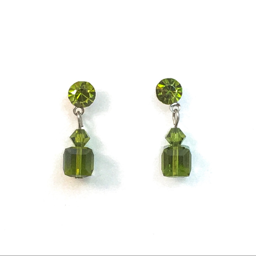 Green Crystal Dangle Earrings - Picture 2 of 3
